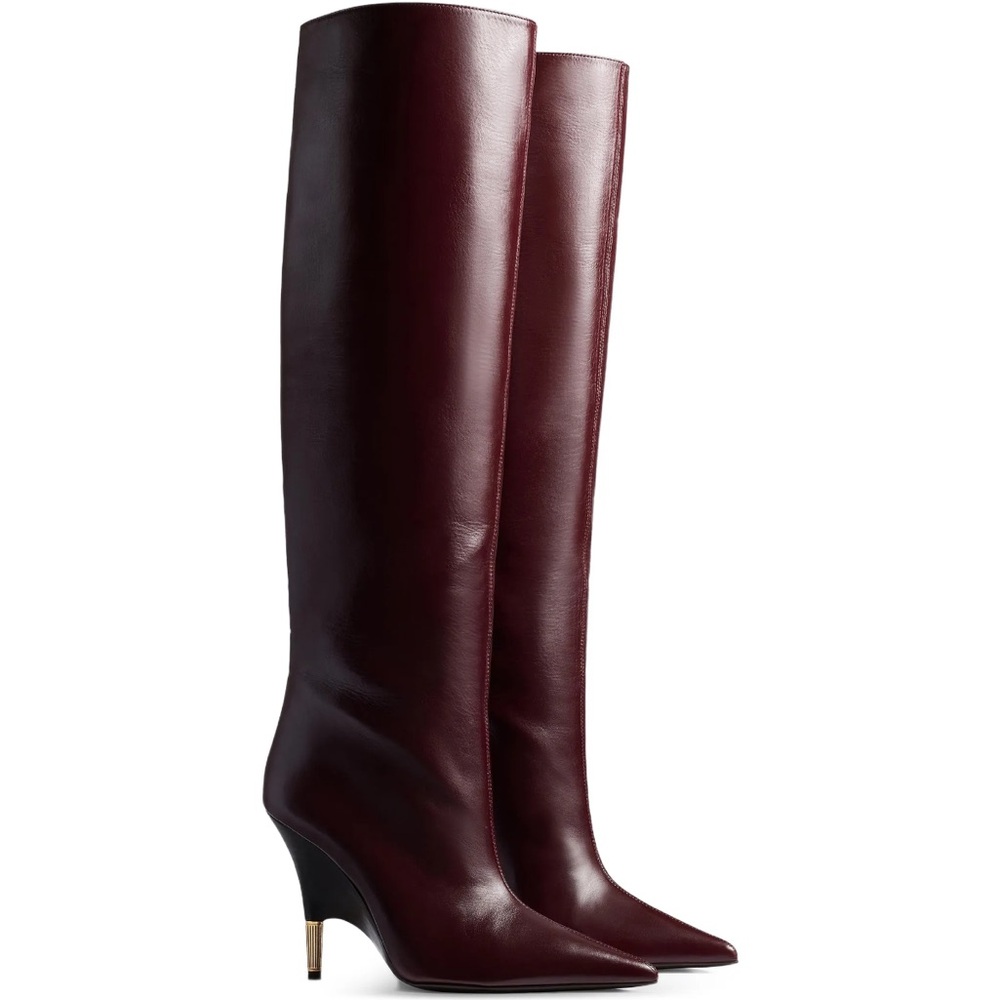 KHAITE Burgundy Over-the-Knee Pointed-Toe Leather Boots